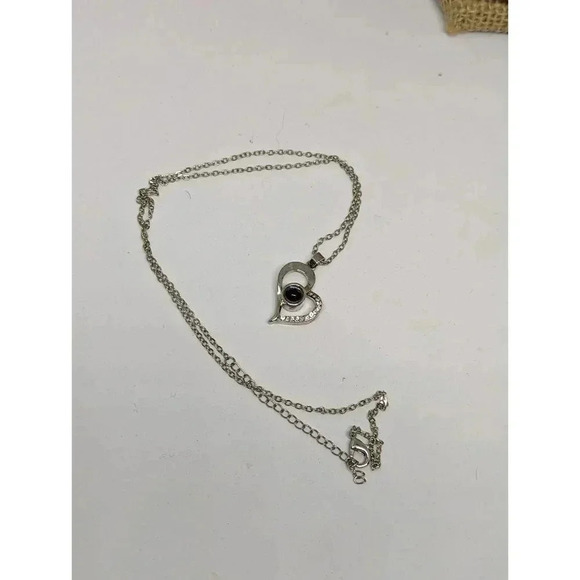 Silver Asymmetrical Heart Pendent Necklace Milky Center Bead Princess - Picture 4 of 8